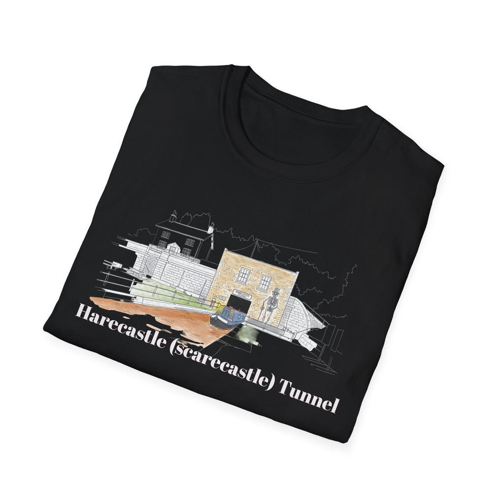 Harecastle  (Scarecastle) Tunnel illustration T-Shirt — Vintage canal narrowboat Tee Printify