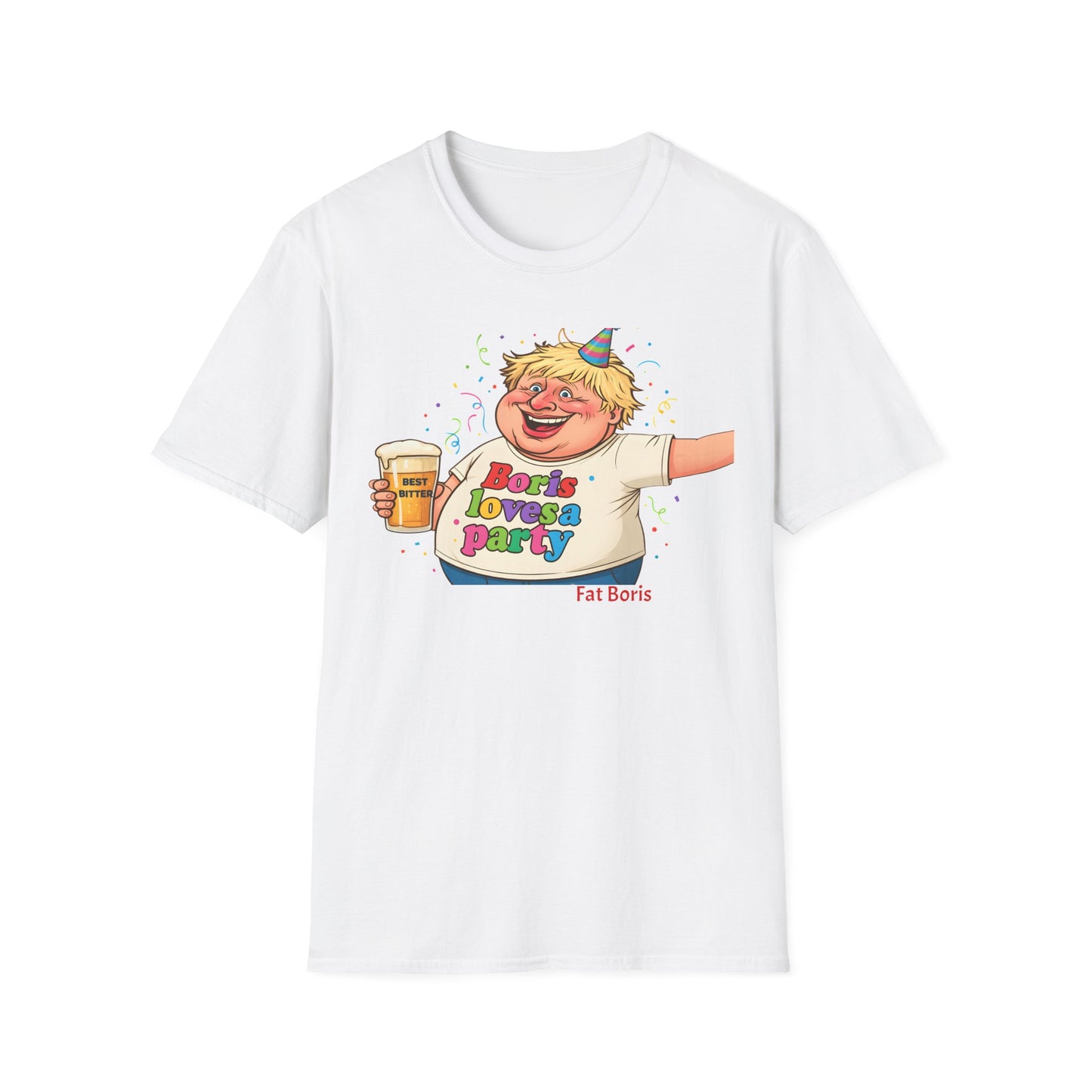 Fat Boris "Boris Loves A Party" T-Shirt uk  Boris Johnson political Satire