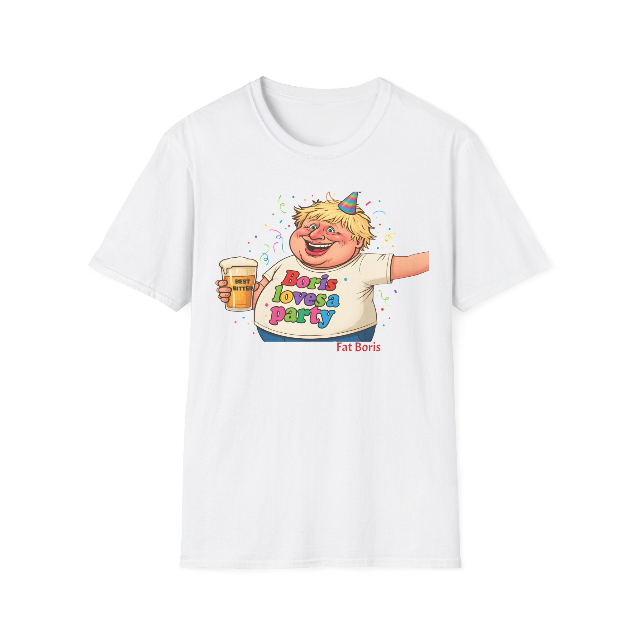 Fat Boris "Boris Loves A Party" T-Shirt uk  Boris Johnson political Satire