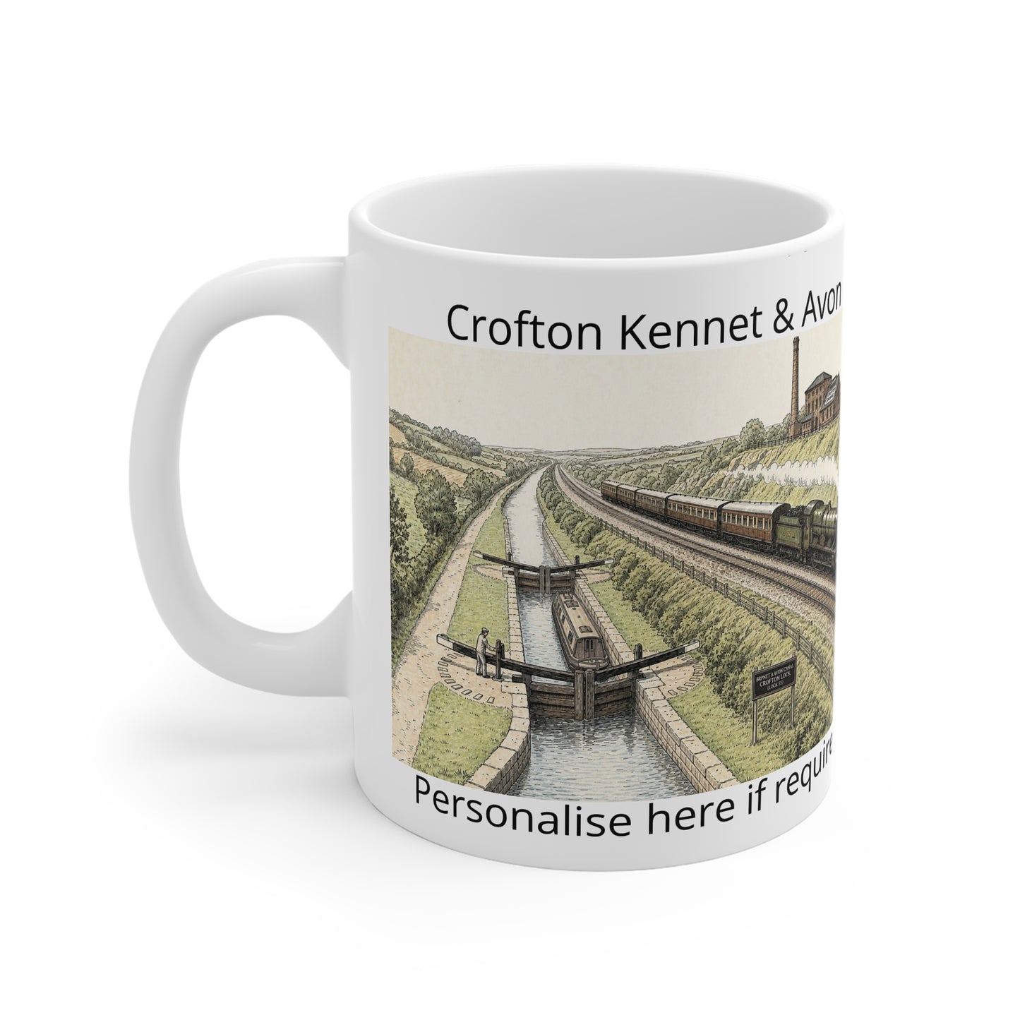 Personalised Crofton Kennet & Avon Vintage Railway & Canal Mug | Nostalgic Train & Lockscape Coffee Cup | Fat Boris Canal Collection Printify