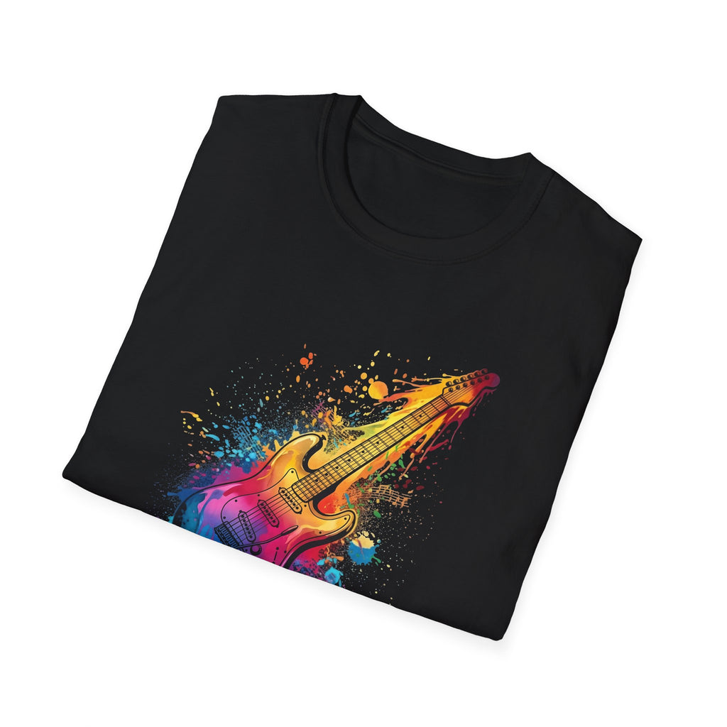 Personalised Colourful  Guitar  DESIGN T-Shirt — Custom Message Music Tee 