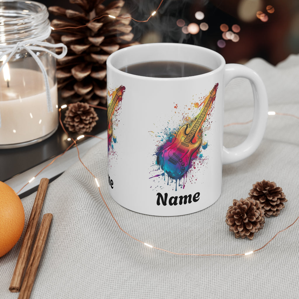 Guitar Splash Coffee Mug — Personalised Name Music Lover Gift 