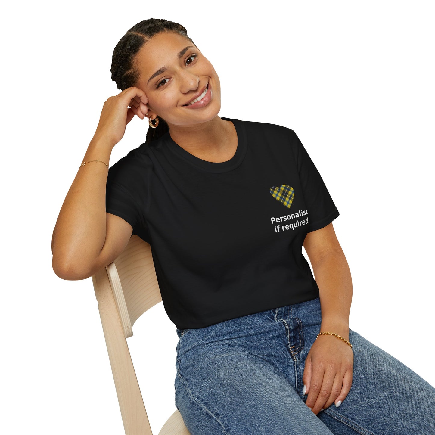 Plaid Heart T-Shirt — Personalized If Required Chest Design Printify