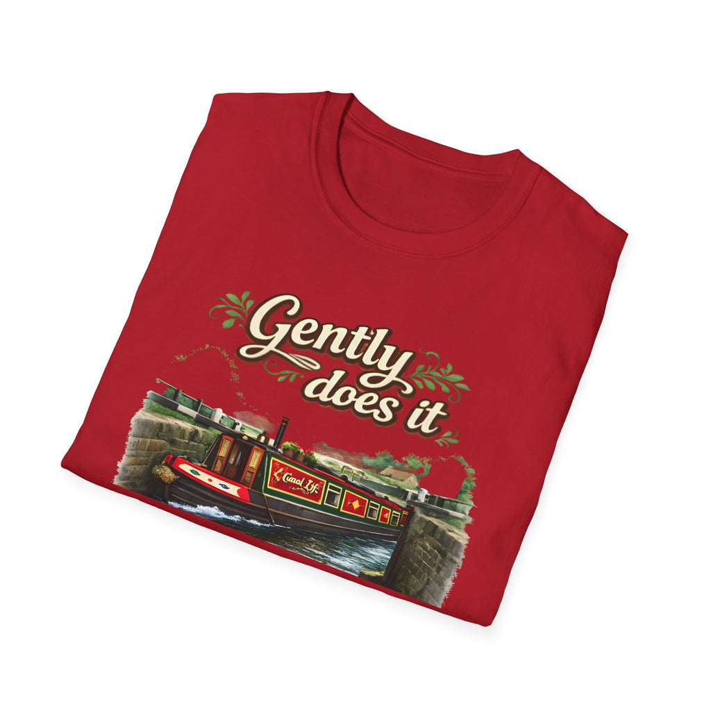 T-Shirt — "Gently Does It" Canal Boat Vintage Travel Tee Printify