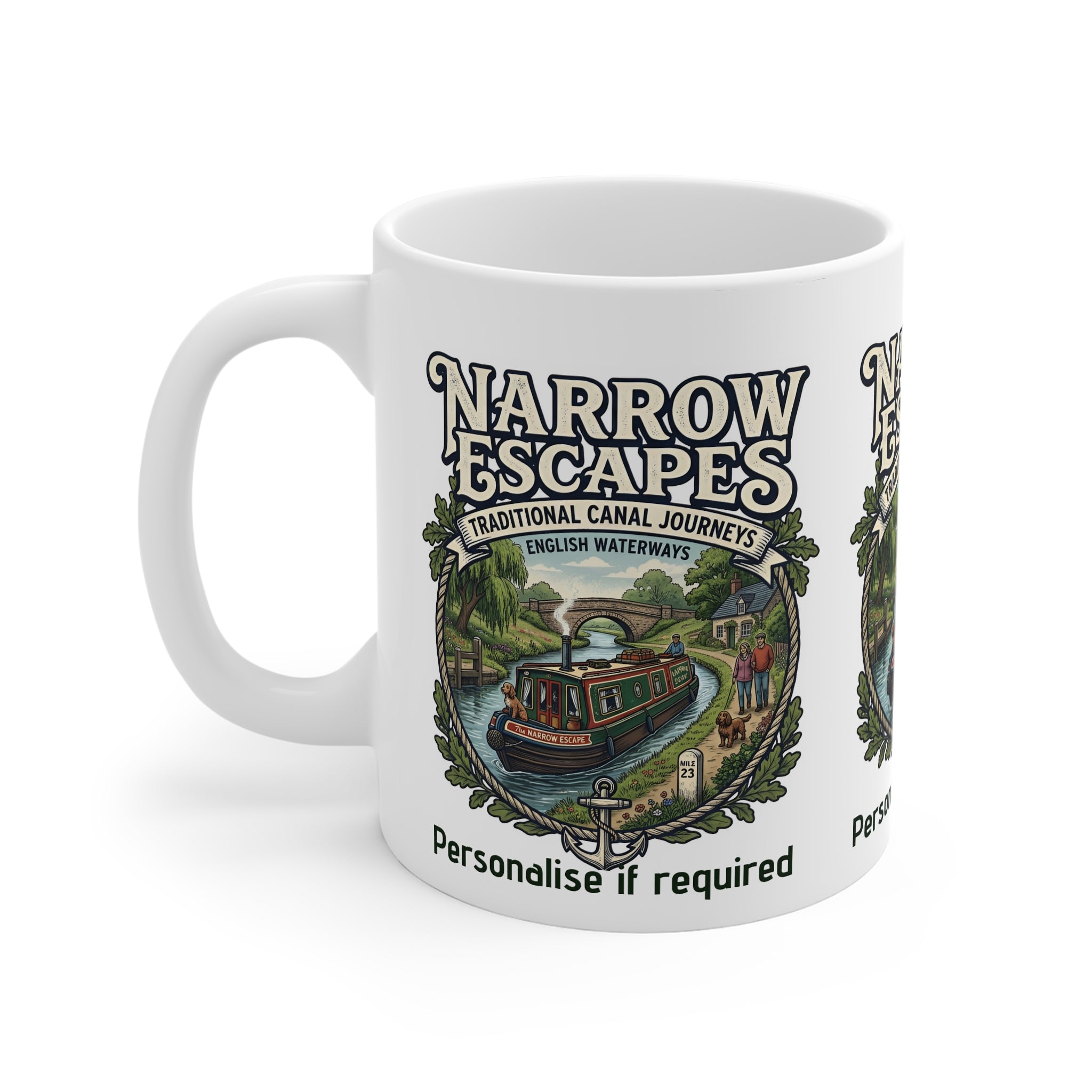 Narrow Escapes Canal Boat Mug — Traditional English Waterways Coffee Cup Printify