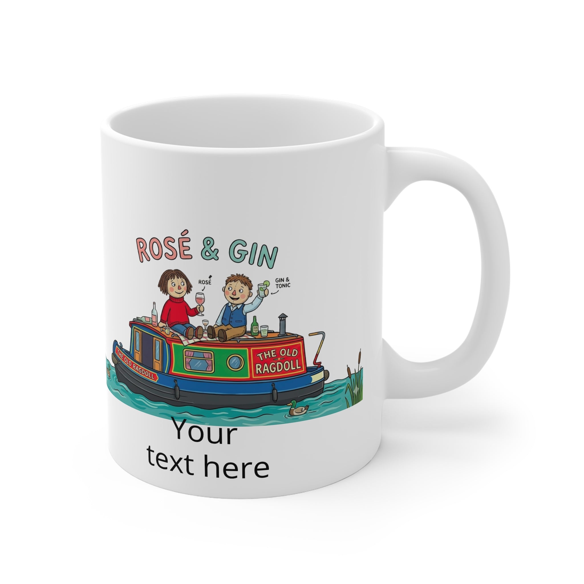 Rosé & Gin Narrowboat Mug — Personalized Canal Boat Tea Coffee Cup Printify