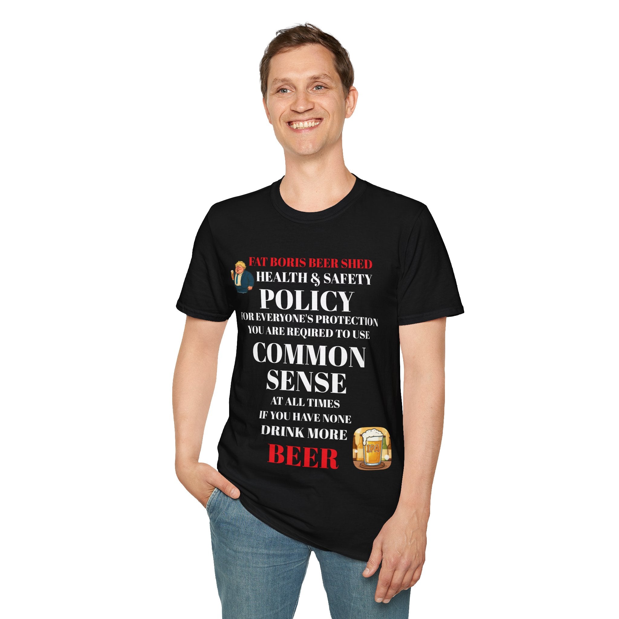 Black t shirt health and safety drink more beer funny graphic 