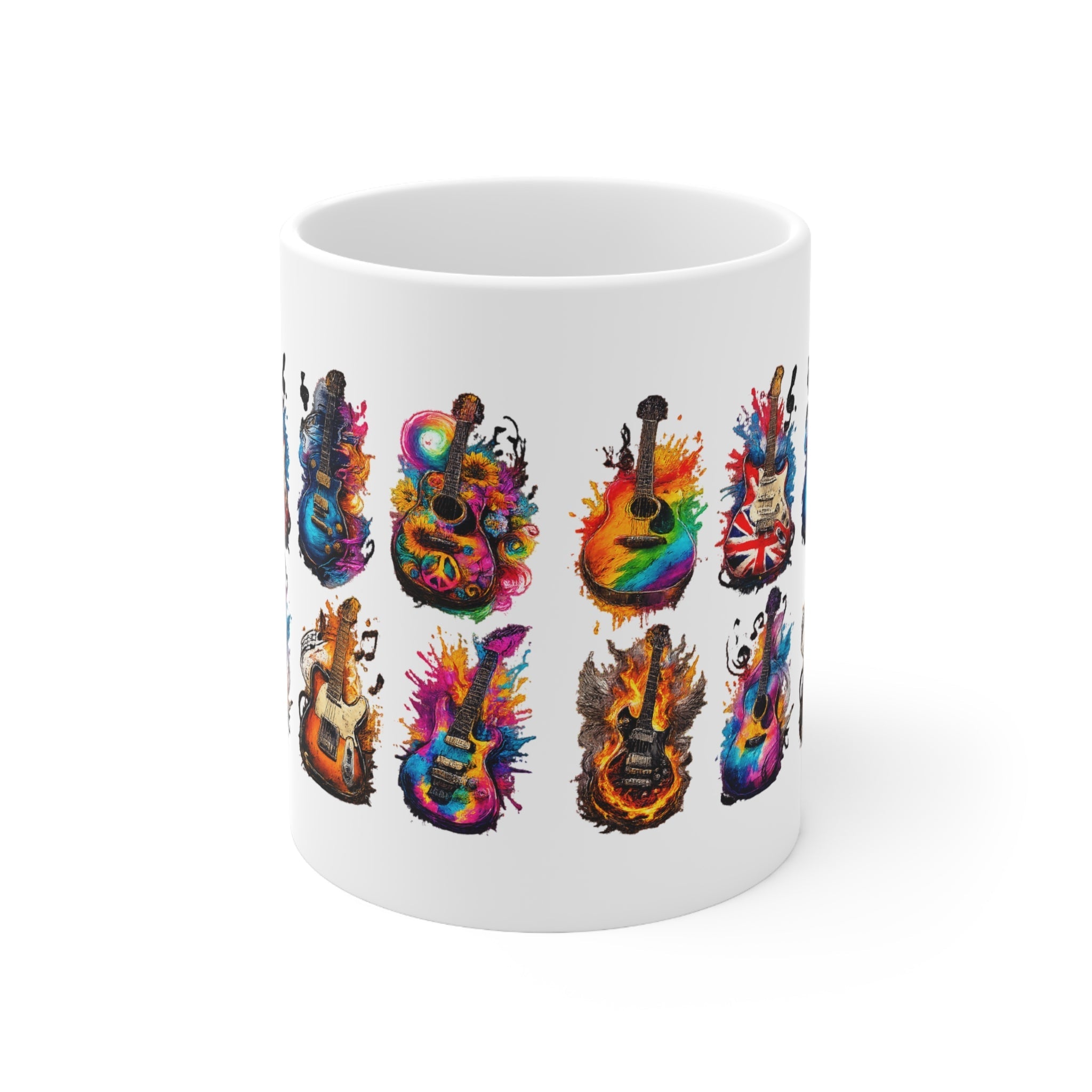 Colorful Guitar Art Ceramic Coffee Mug – Musical Instruments 11oz Printify