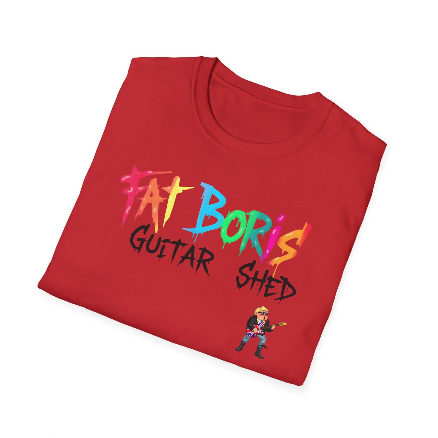 Fat Boris Guitar Shed T-Shirt – Funny Guitar Player Shirt | Musician Beer Shed Tee