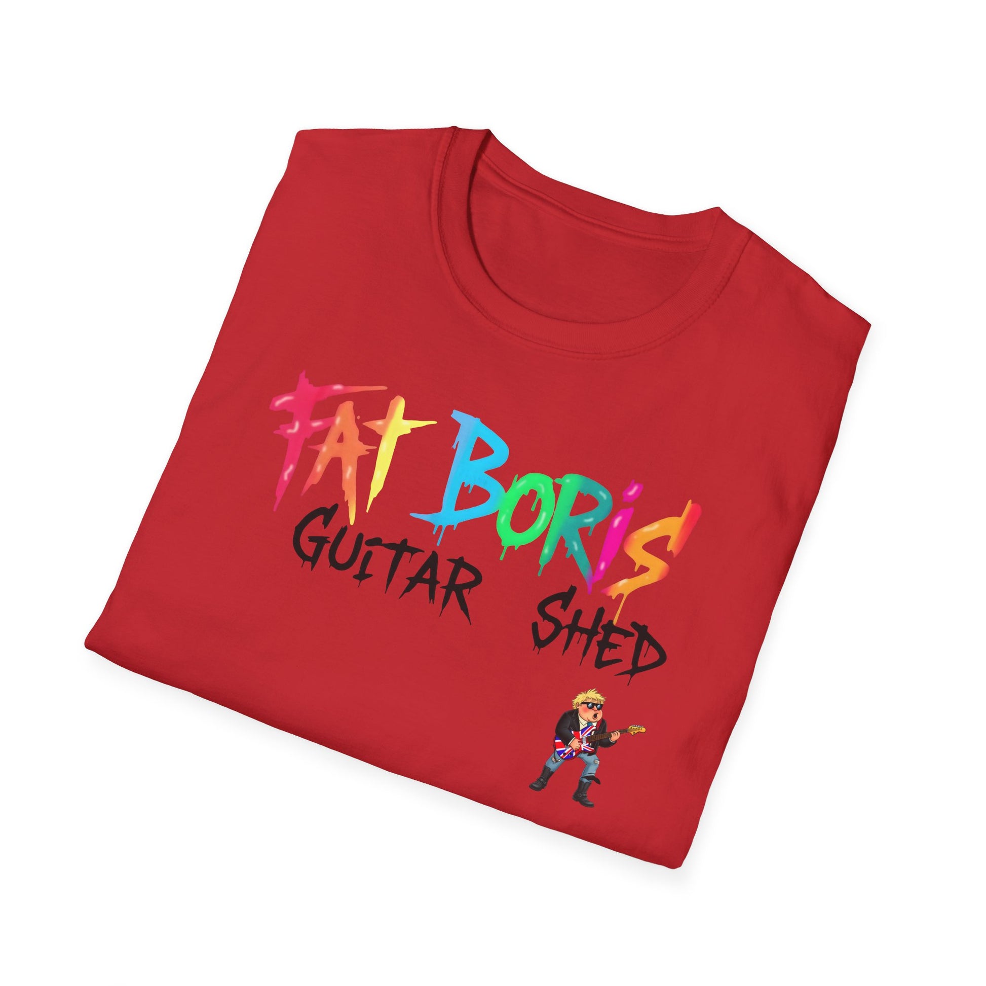 Fat Boris Guitar Shed T-Shirt – Funny Guitar Player Shirt | Musician Beer Shed Tee