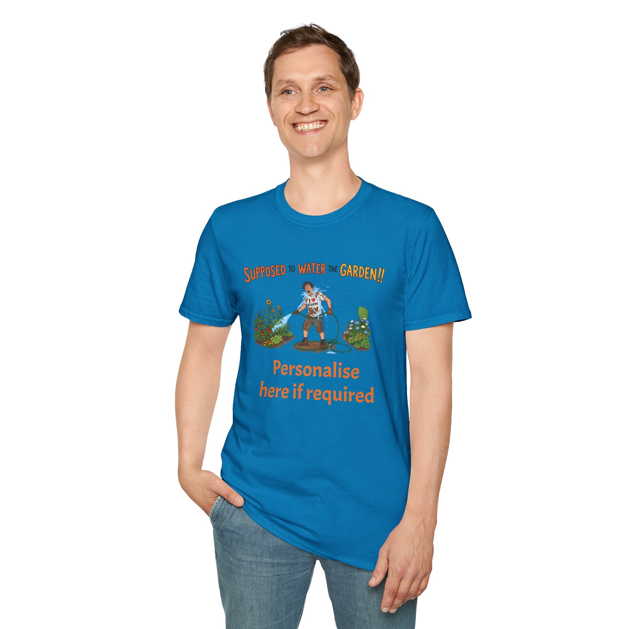 Garden Hose T‑Shirt — “Supposed to Water the Garden!!” Funny Gardener Tee -Personalise Option Printify