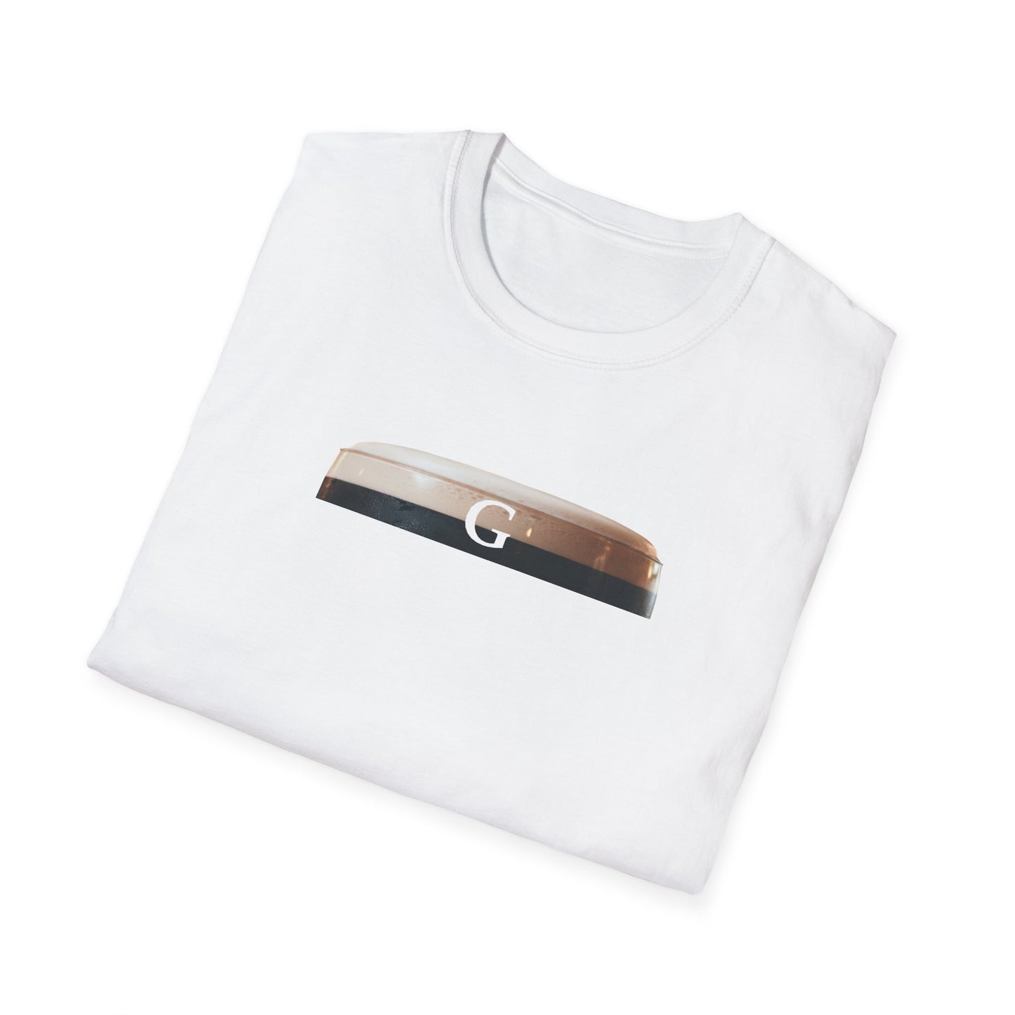 Folded White t-shirt with a logo GUINNESS G SPOT    on a white background