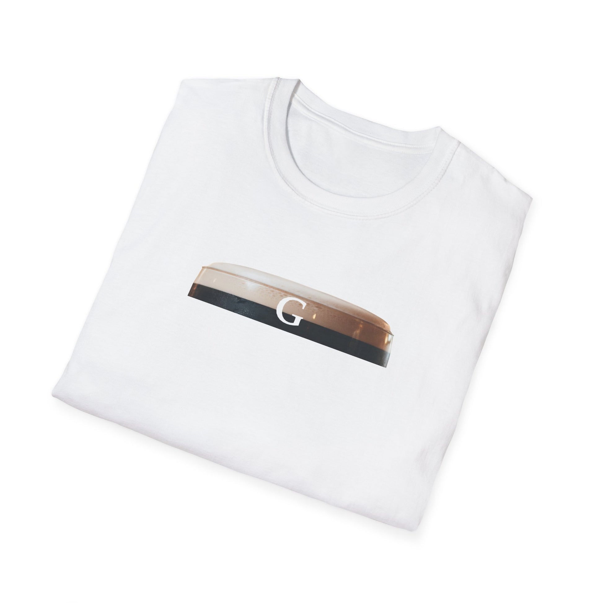 Folded White t-shirt with a logo GUINNESS G SPOT    on a white background
