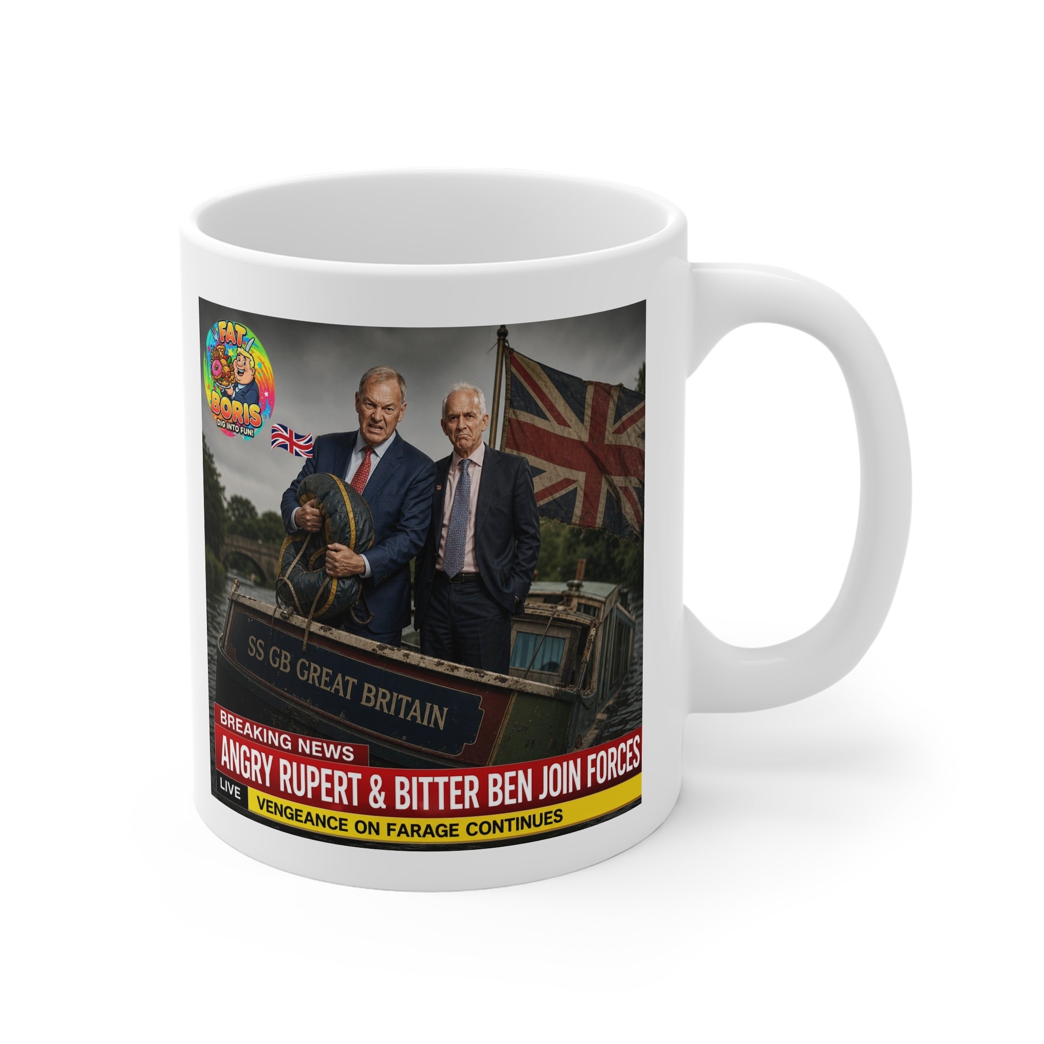 Political Satire Mug — 'Angry Rupert & Bitter Ben Join Forces' News-Style Coffee Cup Printify
