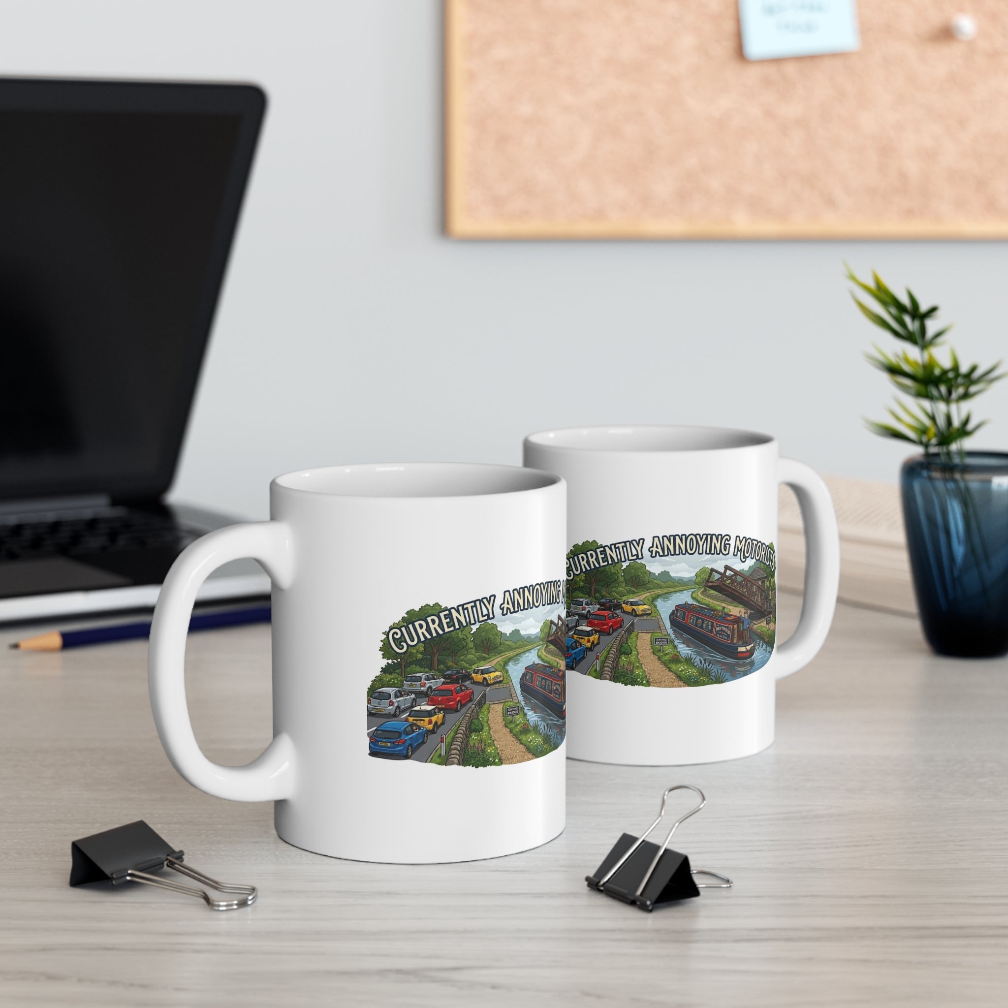 Ceramic Mug — "Currently Annoying Motorists" Canal Boat Humourous  Illustration