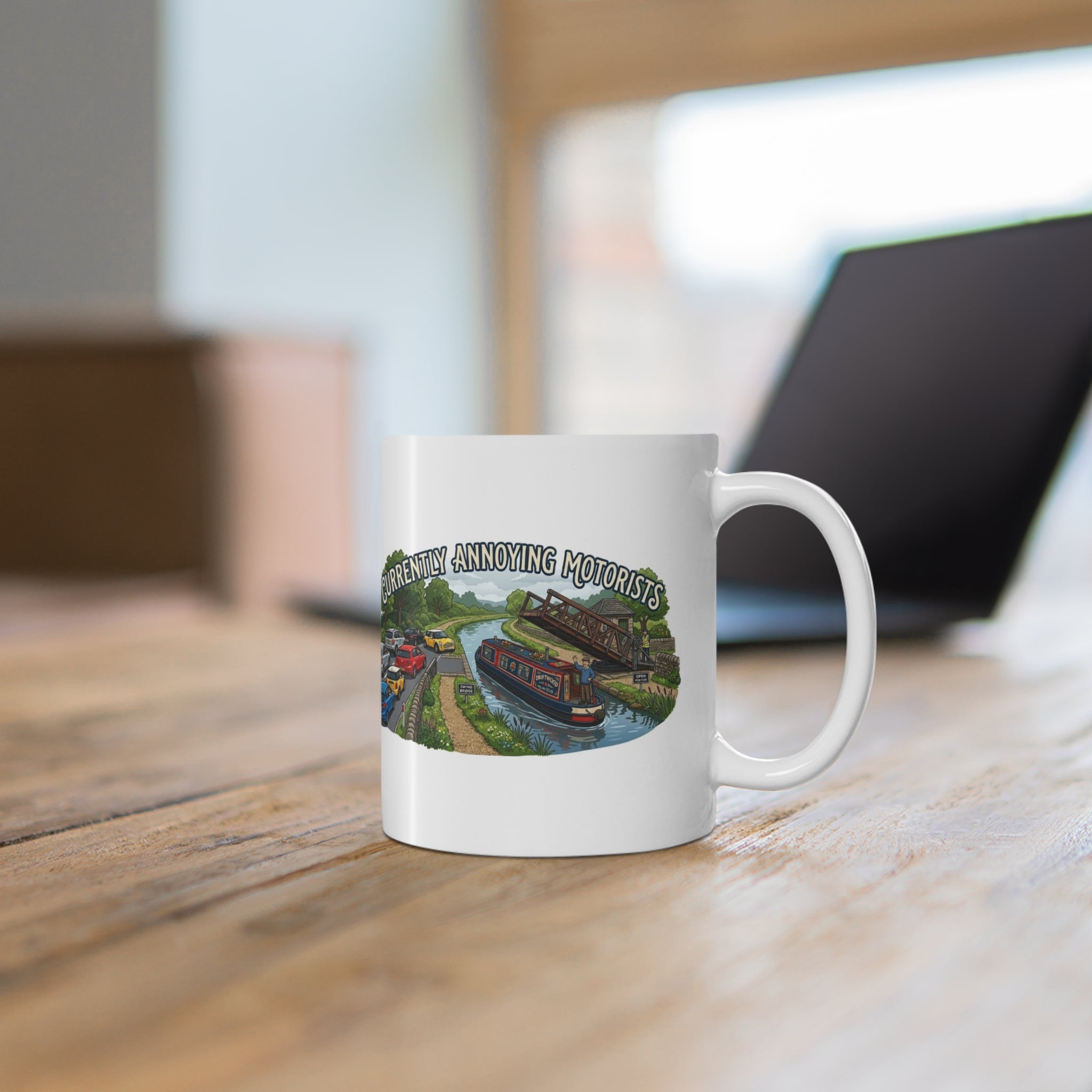 Ceramic Mug — "Currently Annoying Motorists" Canal Boat Humourous  Illustration