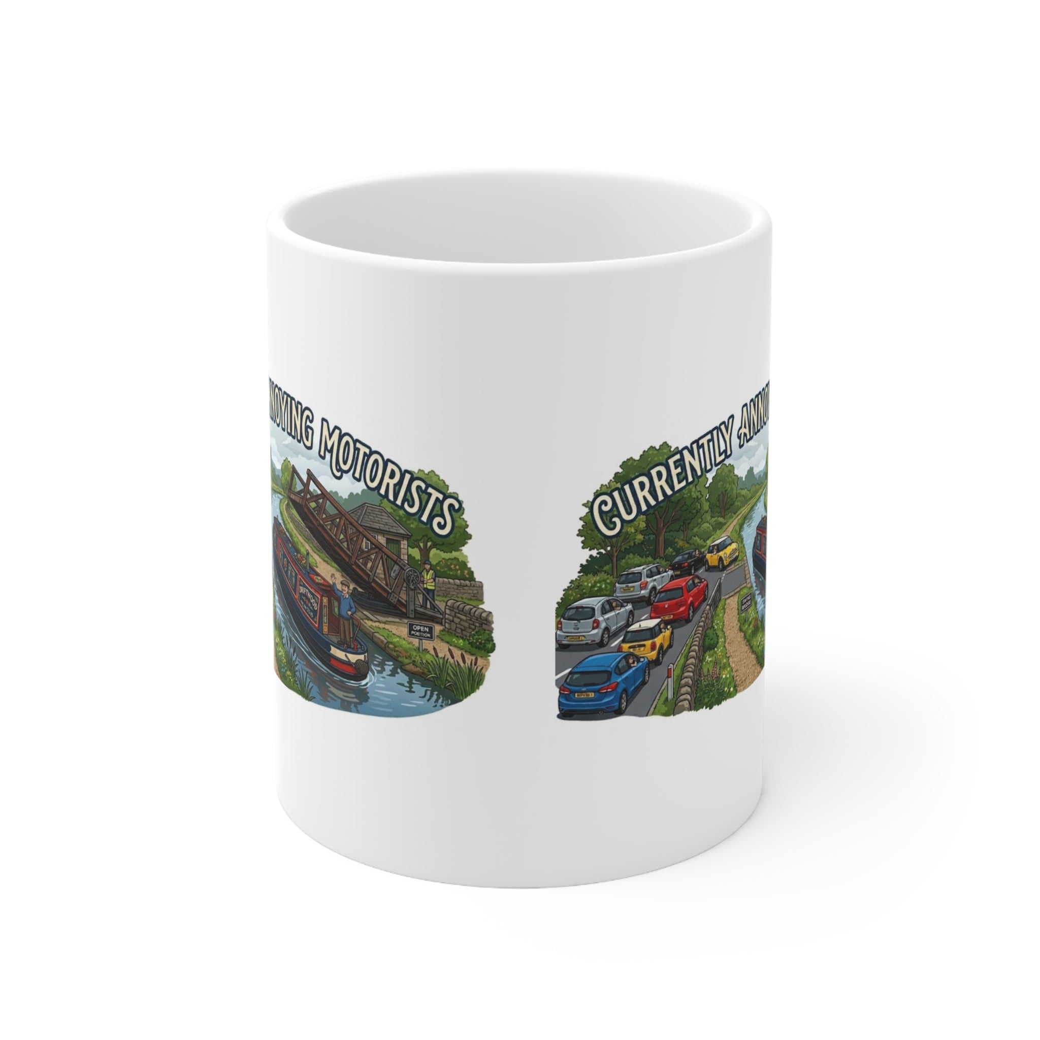 Ceramic Mug — "Currently Annoying Motorists" Canal Boat Humourous  Illustration
