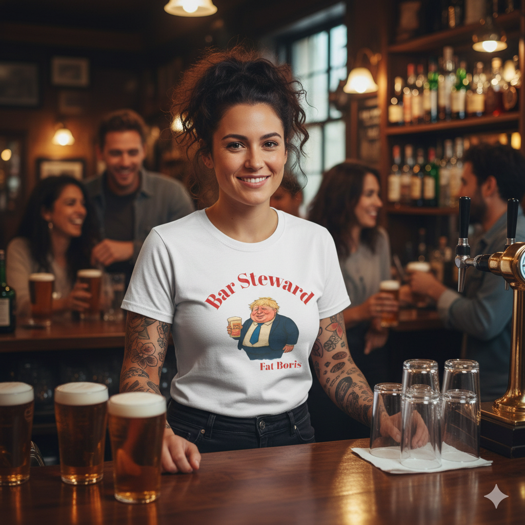 Bar Steward Featuring a retro "Fat Boris" design, this t-shirt is perfect for hospitality workers, cocktail enthusiasts,
