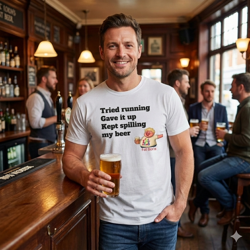 Funny 'Tried Running, Gave It Up, Kept Spilling My Beer' T-Shirt — Fat Boris Desig