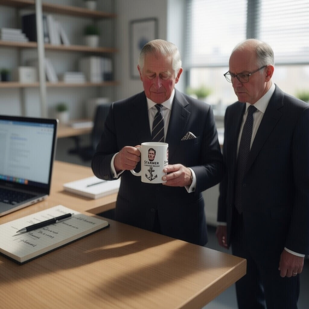 King charles image with Starmer "A Massive Anchor" | Funny Political Satire Coffee Cup | Anti Starmer Gift | 11oz Ceramic Mug | UK Politics Humour fat boris