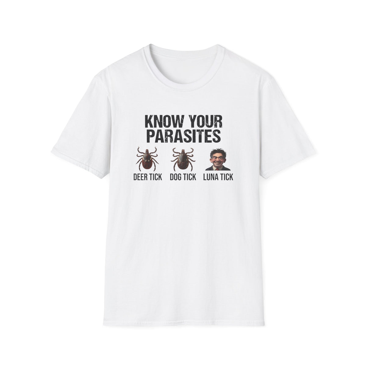 Know Your Parasites Funny Political Satire T-Shirt – Anti Ed Miliband “Luna Tick” Printify