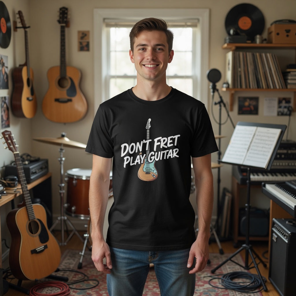 graphic dont fret play guitar black t shirt