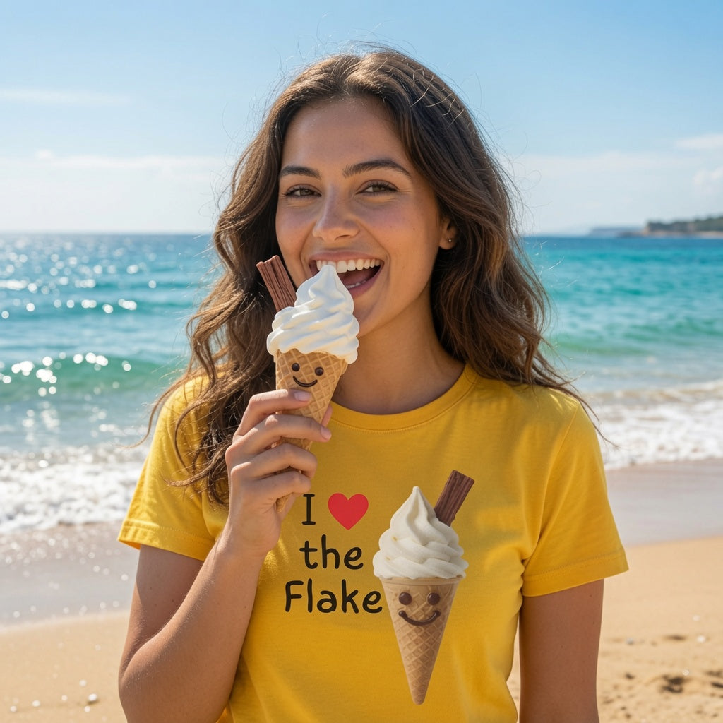 I Love the Flake Whippy Ice Cream T-Shirt | Funny Soft Serve Cone with Cadbury Flake Design Fat Boris