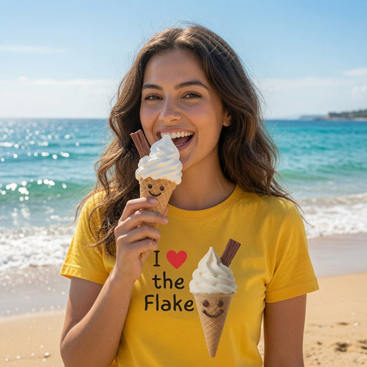 I Love the Flake Whippy Ice Cream T-Shirt | Funny Soft Serve Cone with Cadbury Flake Design Fat Boris