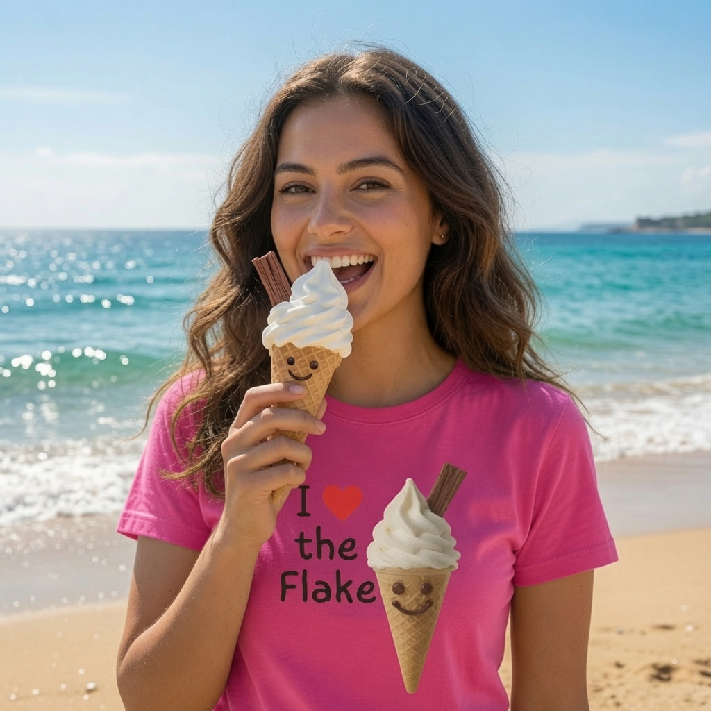 I Love the Flake Whippy Ice Cream T-Shirt | Funny Soft Serve Cone with Cadbury Flake Design Fat Boris