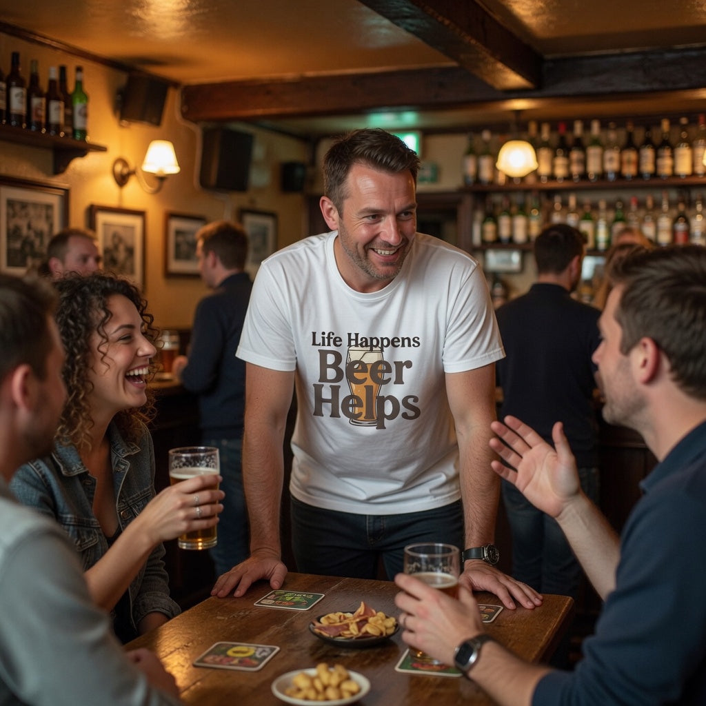 Life happens beer helps white  t shirt 