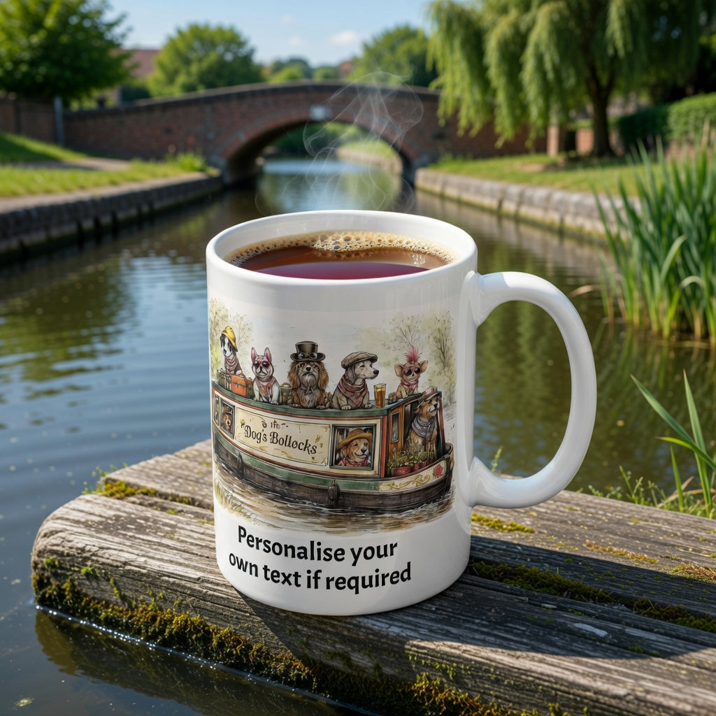 Personalised A Day on the Canal with Friends – Narrowboat “The Dog’s Bollocks”  eccentric dog  design Mug