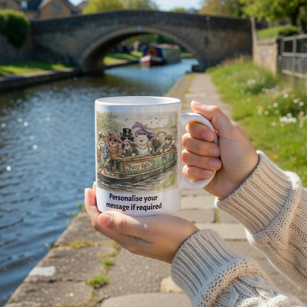 Personalised pussy katz narrow boat mug on the canal side