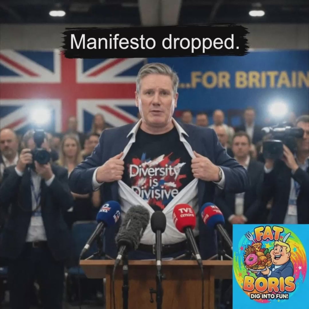 Kier Starmer wearing a Black t shirt with "Diversity is Divisive" T-Shirt – Fat Boris Political Collection