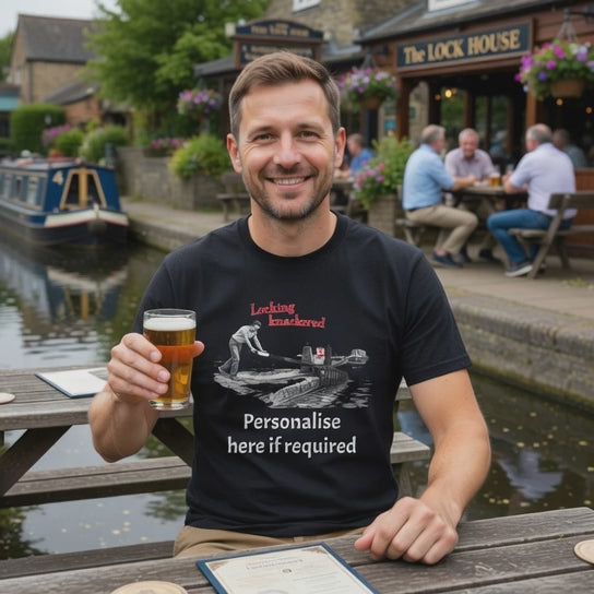 HUMOROUS VIDEO CANAL LOCKING KNACKERED BLACK T SHIRT GRAPHIC