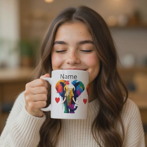 video Personalised name paint splash elephant design mug png