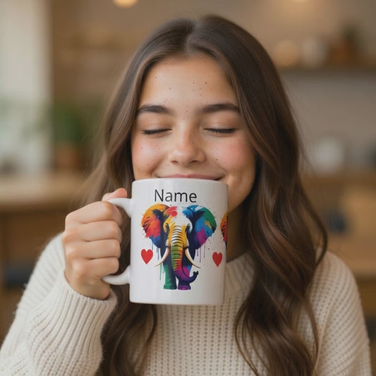 video Personalised name paint splash elephant design mug png