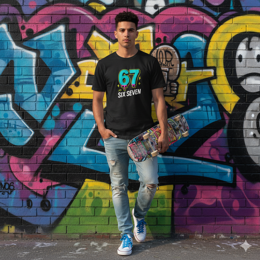 Six Seven 6 7 Meme black T-Shirt | Funny Viral Trend Tee for Men & Women | Graphic Streetwear